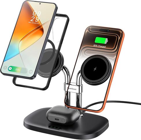 Dual Phone Charger for Samsung and iPhone, Dual Magnetic Charger for Samsung Galaxy S26/S25/S24/S23 Series, for iPhone 17/16/15/14 Series, for Galaxy Buds 4 Pro/4/3 Pro/3, SwanScout 706SM in Kuwait