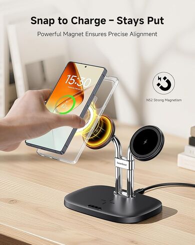 Dual Phone Charger for Samsung and iPhone, Dual Magnetic Charger for Samsung Galaxy S26/S25/S24/S23 Series, for iPhone 17/16/15/14 Series, for Galaxy Buds 4 Pro/4/3 Pro/3, SwanScout 706SM in Kuwait