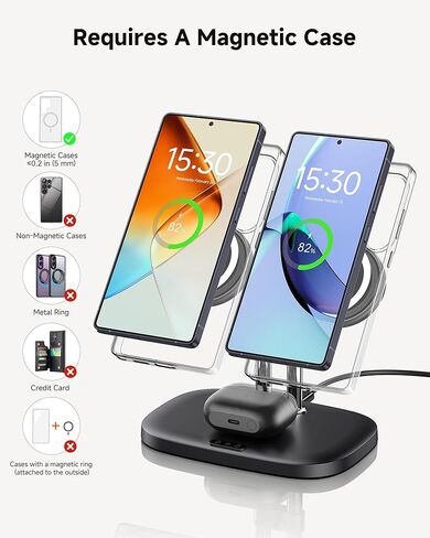 Dual Phone Charger for Samsung and iPhone, Dual Magnetic Charger for Samsung Galaxy S26/S25/S24/S23 Series, for iPhone 17/16/15/14 Series, for Galaxy Buds 4 Pro/4/3 Pro/3, SwanScout 706SM in Kuwait