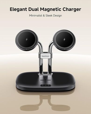 Dual Phone Charger for Samsung and iPhone, Dual Magnetic Charger for Samsung Galaxy S26/S25/S24/S23 Series, for iPhone 17/16/15/14 Series, for Galaxy Buds 4 Pro/4/3 Pro/3, SwanScout 706SM in Kuwait