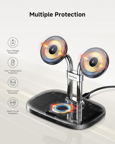 Dual Phone Charger for Samsung and iPhone, Dual Magnetic Charger for Samsung Galaxy S26/S25/S24/S23 Series, for iPhone 17/16/15/14 Series, for Galaxy Buds 4 Pro/4/3 Pro/3, SwanScout 706SM in Kuwait