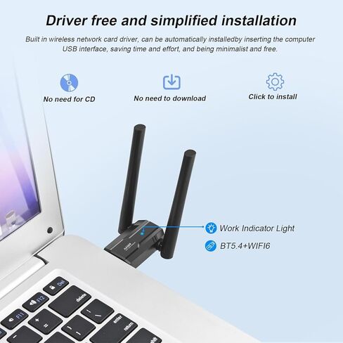 محول USB WiFi 6 بلوتوث 5.4، AX900M ثنائي النطاق 5G/2.4 جيجا هرتز، جهاز استقبال خارجي لشبكة لاسلكية لأجهزة الكمبيوتر المحمول/الكمبيوتر الشخصي/سطح المكتب، مع هوائي 5dBi متوافق مع Windows 7/10/11، أسود in Kuwait