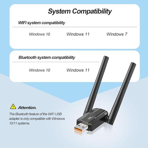 محول USB WiFi 6 بلوتوث 5.4، AX900M ثنائي النطاق 5G/2.4 جيجا هرتز، جهاز استقبال خارجي لشبكة لاسلكية لأجهزة الكمبيوتر المحمول/الكمبيوتر الشخصي/سطح المكتب، مع هوائي 5dBi متوافق مع Windows 7/10/11، أسود in Kuwait