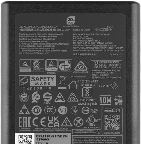 20V 12.25A 245W Slim Tip Charger Compatible with Lenovo Legion 5i Gaming Laptop ADL245SCC3A Legion 5 15IRX10 83LY 16IAX10 83NX 7 16IAX10 83KY Pro 5 16IAX10 83F3 LOQ 15AHP10 83JG 15IRX10 83JE in Kuwait