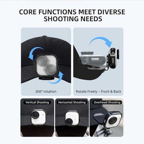 Hat Clip Mount for Insta360 GO Ultra, 360° Rotatable Baseball Cap Clip, Stable Quick Clamp, Hands-Free POV Vlogging Mount for Insta 360 GO Ultra Accessories in Kuwait