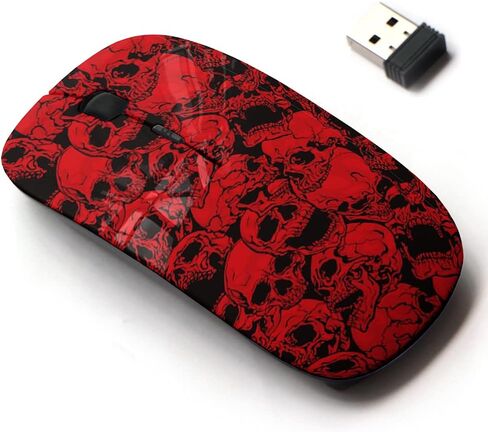 2.4G Wireless Mouse with Cute Pattern Design for All Laptops and Desktops with Nano Receiver - red Skulls in Kuwait