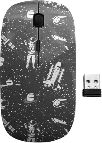 ماوس USB لاسلكي بتردد 2.4 جيجا هرتز، نمط رائد فضاء أحادي اللون، فأرة كمبيوتر نحيفة مريحة للأطفال in Kuwait