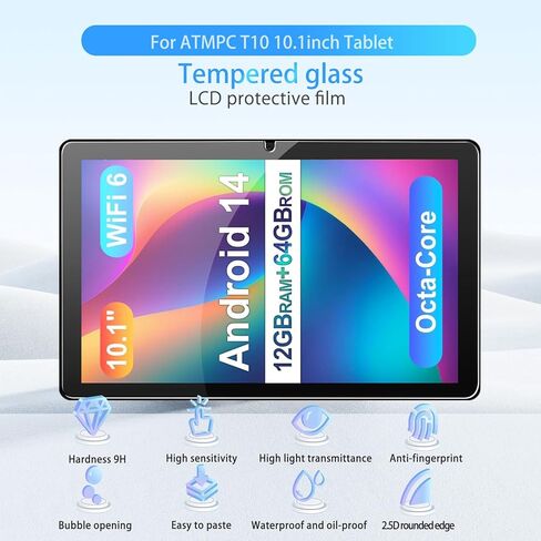واقي شاشة NOUKAJU لجهاز ATMPC T10 مقاس 10 بوصة، زجاج مقسى عالي الدقة، صلابة 9 ساعات، خدش، مضاد لبصمات الأصابع، واقي غشاء زجاجي مقوى لجهاز ATMPC T10 اللوحي مقاس 10.1 بوصة [عبوة من قطعتين] in Kuwait