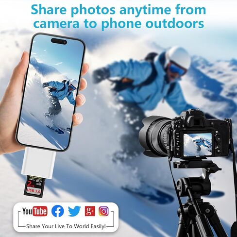 for iPhone 17e 17 Pro Max Air, SD Card Reader Adapter - USB 3.0 High Speed, Micro SD, SD Dual Card Slot, USB C Digital Camera Adapter TF SD Card Transfer for iPhone 16e 16 15 Pro Max Plus, Mac, iPad in Kuwait