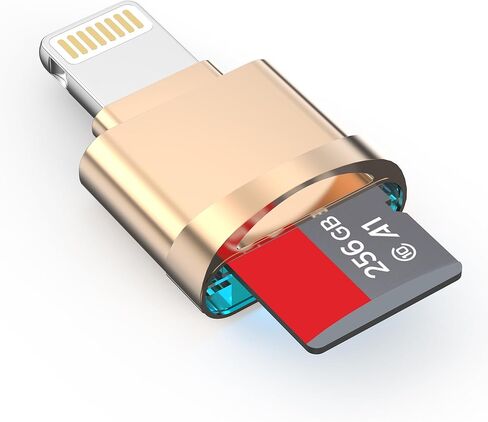 [Apple MFi Certified] Lightning Micro SD Card Reader for iPhone iPad,SD TF Card Reader Viewer Adapter for iPhone 14/13/12/11/XR/X/8/7 Supports iOS 16 17,Fast Memory Card Reader Viewer (Gold) in Kuwait
