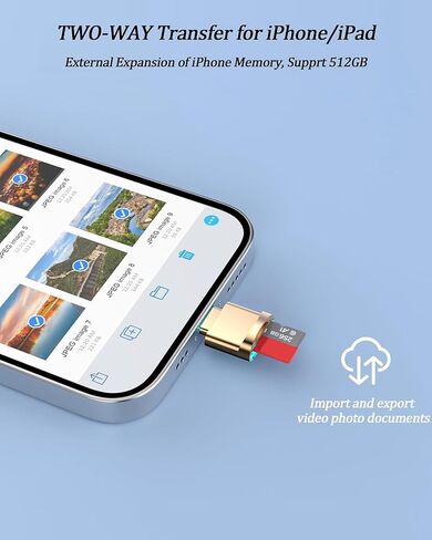 [Apple MFi Certified] Lightning Micro SD Card Reader for iPhone iPad,SD TF Card Reader Viewer Adapter for iPhone 14/13/12/11/XR/X/8/7 Supports iOS 16 17,Fast Memory Card Reader Viewer (Gold) in Kuwait