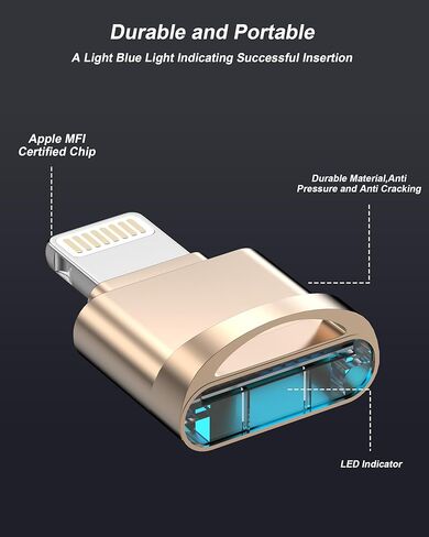 [Apple MFi Certified] Lightning Micro SD Card Reader for iPhone iPad,SD TF Card Reader Viewer Adapter for iPhone 14/13/12/11/XR/X/8/7 Supports iOS 16 17,Fast Memory Card Reader Viewer (Gold) in Kuwait