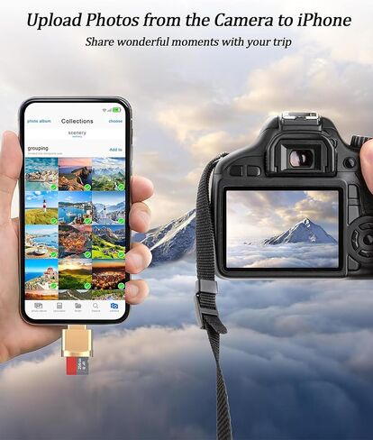 [Apple MFi Certified] Lightning Micro SD Card Reader for iPhone iPad,SD TF Card Reader Viewer Adapter for iPhone 14/13/12/11/XR/X/8/7 Supports iOS 16 17,Fast Memory Card Reader Viewer (Gold) in Kuwait