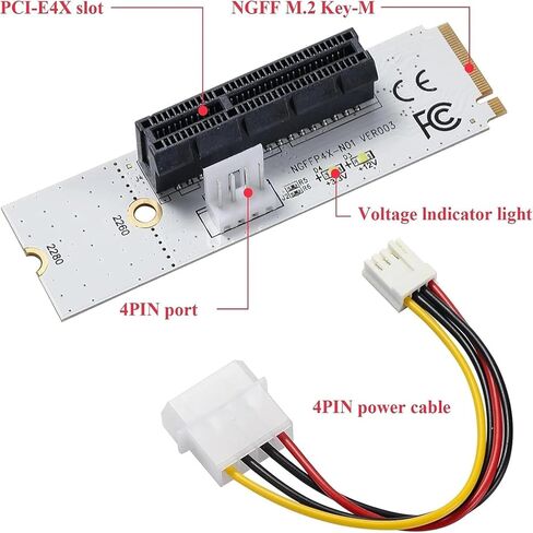 Replacement DIY NGFF M.2 to PCI-E 4X Riser Card M2 Key M to PCIe X4 Adapter with LED Voltage in Kuwait