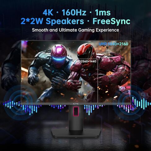 شاشة KTC 27 بوصة 4K Mini LED، IPS سريعة، شاشة ألعاب HDR1000 160 هرتز 144 هرتز، مكبرات صوت، نوع C 90 وات، HDMI/DP/USB، دوار/ارتفاع/محور/إمالة، VESA، شاشة عمودية للألعاب والكمبيوتر (متجددة) in Kuwait