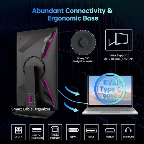 شاشة KTC 27 بوصة 4K Mini LED، IPS سريعة، شاشة ألعاب HDR1000 160 هرتز 144 هرتز، مكبرات صوت، نوع C 90 وات، HDMI/DP/USB، دوار/ارتفاع/محور/إمالة، VESA، شاشة عمودية للألعاب والكمبيوتر (متجددة) in Kuwait