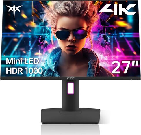 شاشة KTC 27 بوصة 4K Mini LED، IPS سريعة، شاشة ألعاب HDR1000 160 هرتز 144 هرتز، مكبرات صوت، نوع C 90 وات، HDMI/DP/USB، دوار/ارتفاع/محور/إمالة، VESA، شاشة عمودية للألعاب والكمبيوتر (متجددة) in Kuwait