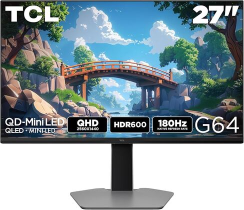 TCL 32" G64 Series QHD HDR QD-Mini LED Gaming Monitor (32G64, 2025 Model) Halo Control System, 180Hz Refresh Rate, LD336 Precise Dimming Series, HDR600 Brightness, 1ms, AMD FreeSync, NVIDIA G-SYNC in Kuwait