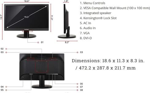 ViewSonic VA2055SM 20 Inch 1080p LED Monitor with VGA Input and Enhanced Viewing Comfort in Kuwait