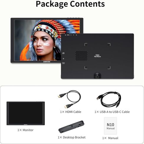 شاشة ANDYCINE N10 مقاس 10.1 بوصة مقاس 1920 × 1200 تعمل باللمس HDMI مع مكبرات صوت مدمجة مقاس 75 مم، ووظيفة مرآة الدوران H/V تدعم شاشة الملقن HDCP المتوافقة مع أجهزة الكمبيوتر المحمول والكمبيوتر الشخصي وأجهزة الألعاب in Kuwait