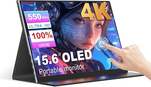 شاشة محمولة مقاس 15.6 بوصة تعمل باللمس 4K OLED 3840X2160 100000:1 شاشة ألعاب تعمل باللمس ذات 10 نقاط، مع غطاء واقي، شاشات سفر HDMI USB C للكمبيوتر، كمبيوتر صغير، PS5/4 in Kuwait