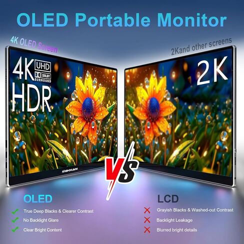 شاشة محمولة مقاس 15.6 بوصة تعمل باللمس 4K OLED 3840X2160 100000:1 شاشة ألعاب تعمل باللمس ذات 10 نقاط، مع غطاء واقي، شاشات سفر HDMI USB C للكمبيوتر، كمبيوتر صغير، PS5/4 in Kuwait