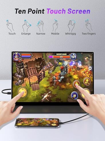شاشة محمولة مقاس 15.6 بوصة تعمل باللمس 4K OLED 3840X2160 100000:1 شاشة ألعاب تعمل باللمس ذات 10 نقاط، مع غطاء واقي، شاشات سفر HDMI USB C للكمبيوتر، كمبيوتر صغير، PS5/4 in Kuwait