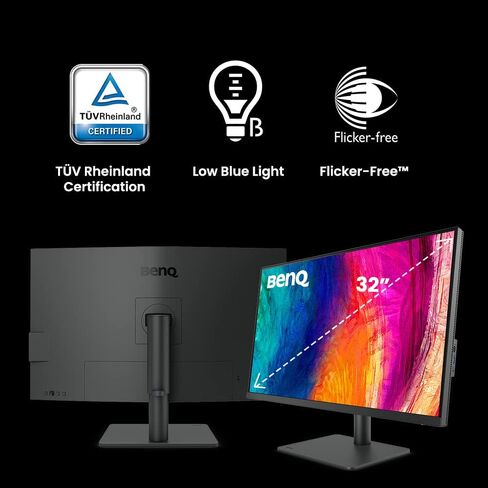 شاشة BenQ PD3205U مقاس 32 بوصة بدقة 4K UHD IPS USB-C، و99% sRGB وRec.709، وHDR10، وتصميم مريح، والعناية بالعين، ومكبرات صوت مدمجة (متجددة) in Kuwait