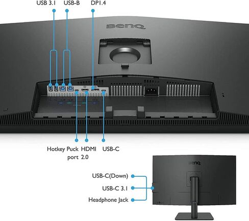 شاشة BenQ PD3205U مقاس 32 بوصة بدقة 4K UHD IPS USB-C، و99% sRGB وRec.709، وHDR10، وتصميم مريح، والعناية بالعين، ومكبرات صوت مدمجة (متجددة) in Kuwait