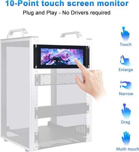 شاشة لمس 7.84 بوصة 2U على حامل، شاشة IPS 1280x400 LCD تعمل باللمس مع مكبر صوت، متوافقة مع DeskPi RackMate T0/T1/T2/T0 Plus/T1 Plus/TL1، Tecmojo 4U/6U/9U/12U 10 بوصة in Kuwait