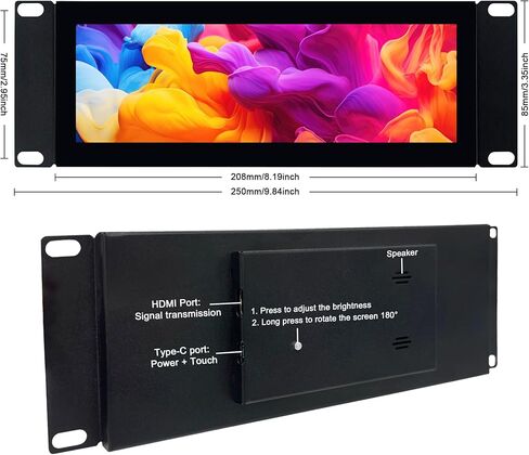 شاشة لمس 7.84 بوصة 2U على حامل، شاشة IPS 1280x400 LCD تعمل باللمس مع مكبر صوت، متوافقة مع DeskPi RackMate T0/T1/T2/T0 Plus/T1 Plus/TL1، Tecmojo 4U/6U/9U/12U 10 بوصة in Kuwait
