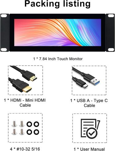 شاشة لمس 7.84 بوصة 2U على حامل، شاشة IPS 1280x400 LCD تعمل باللمس مع مكبر صوت، متوافقة مع DeskPi RackMate T0/T1/T2/T0 Plus/T1 Plus/TL1، Tecmojo 4U/6U/9U/12U 10 بوصة in Kuwait
