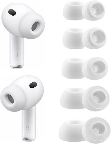 ALXCD 5 أزواج من أطراف الأذن المتوافقة مع AirPods Pro 3 الجيل الثالث من أطراف الأذن البديلة، مع فتحة لتقليل الضوضاء وواقي غبار مدمج متوافق مع AirPods Pro 3 XXS/XS/S/M/L أبيض in Kuwait