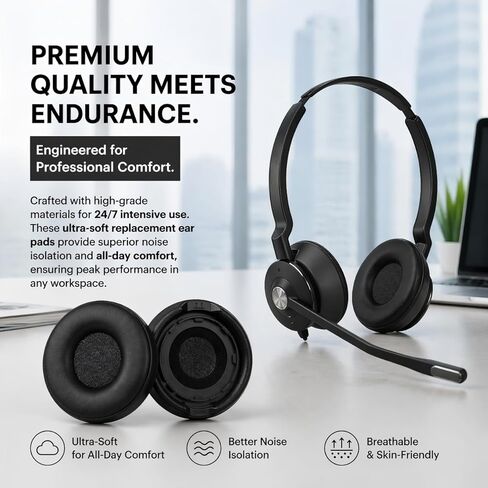 وسائد أذن بديلة لسماعات Jabra Engage 55/65/75 (إصدار استريو)، غطاء أكواب الأذن، وسائد سماعة رأس من الجلد الناعم وإسفنج الذاكرة - أسود (لا تناسب Engage 50، Engage 55/65/75 إصدار أحادي) in Kuwait