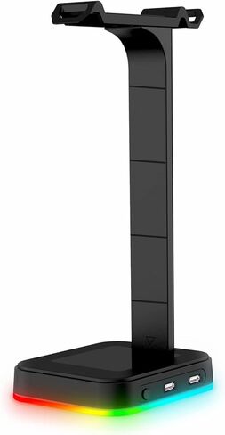 حامل سماعة الرأس Ajazz D9 RGB مع منفذي USB، 14 تأثيرات إضاءة RGB، حامل حامل سماعة الألعاب المكتبية، مناسب لملحقات سماعات ألعاب الطاولة المكتبية (أسود) in Kuwait