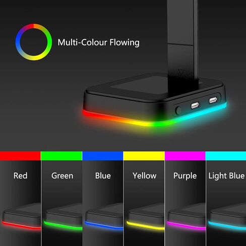 حامل سماعة الرأس Ajazz D9 RGB مع منفذي USB، 14 تأثيرات إضاءة RGB، حامل حامل سماعة الألعاب المكتبية، مناسب لملحقات سماعات ألعاب الطاولة المكتبية (أسود) in Kuwait