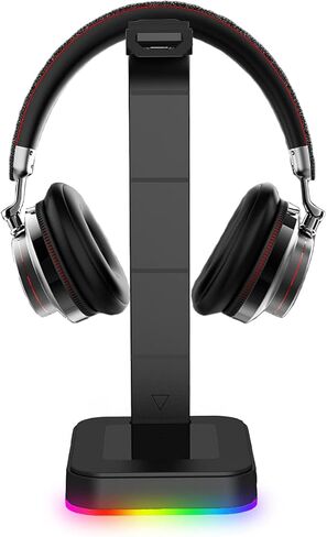 حامل سماعة الرأس Ajazz D9 RGB مع منفذي USB، 14 تأثيرات إضاءة RGB، حامل حامل سماعة الألعاب المكتبية، مناسب لملحقات سماعات ألعاب الطاولة المكتبية (أسود) in Kuwait