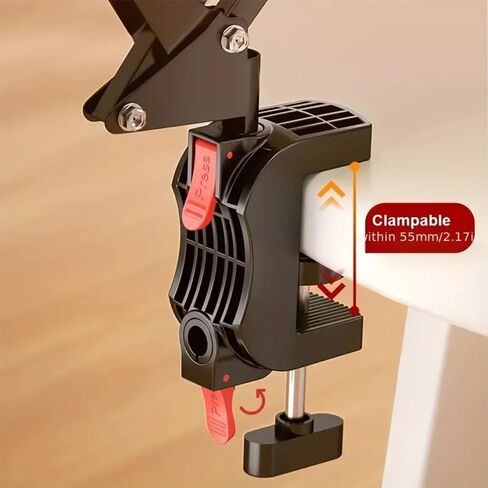 Press-Type Aluminum Alloy Phone/Tablet Metal Holder for Bed Adjustable Foldable Stand for Desk Universal Lazy Bracket 360° Rotation Flexible Long Arm for 4-13" Devices (Grey) in Kuwait