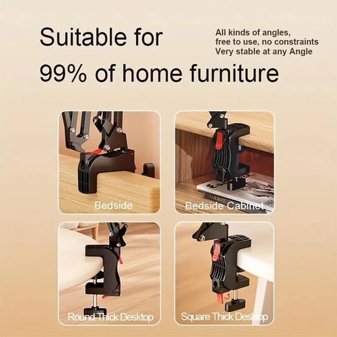 Press-Type Aluminum Alloy Phone/Tablet Metal Holder for Bed Adjustable Foldable Stand for Desk Universal Lazy Bracket 360° Rotation Flexible Long Arm for 4-13" Devices (Grey) in Kuwait