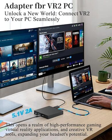 PC Adapter for VR2 Accessories Kit,Compatible with VR2,AR Glasses,Portable Monitor for Expanding Your VR2 Game Library with Enhanced VR2 Compatibility,Equipment Running smoothly in Kuwait