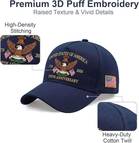 250th Anniversary USA Hat - Adjustable United States 250th Anniversary Hat Retro Embroidered Baseball Cap in Saudi Arabia