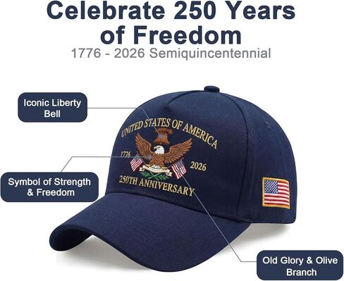 250th Anniversary USA Hat - Adjustable United States 250th Anniversary Hat Retro Embroidered Baseball Cap in Saudi Arabia