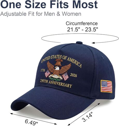 250th Anniversary USA Hat - Adjustable United States 250th Anniversary Hat Retro Embroidered Baseball Cap in Saudi Arabia