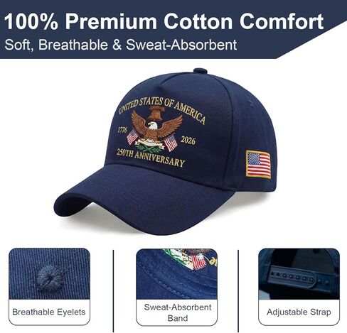250th Anniversary USA Hat - Adjustable United States 250th Anniversary Hat Retro Embroidered Baseball Cap in Saudi Arabia