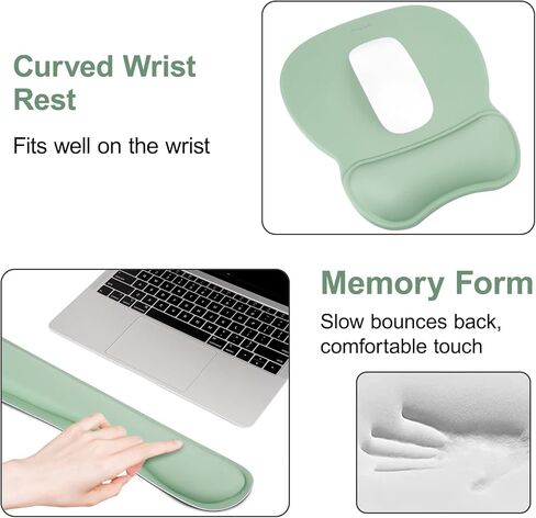 MOSISO Wrist Rest Support for Mouse Pad & Keyboard Set, Pear Shape Ergonomic Mousepad Non-Slip Base Home/Office Pain Relief & Easy Typing Cushion with Neoprene Cloth & Raised Memory Foam, Mint Green in Kuwait