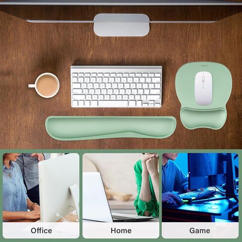MOSISO Wrist Rest Support for Mouse Pad & Keyboard Set, Pear Shape Ergonomic Mousepad Non-Slip Base Home/Office Pain Relief & Easy Typing Cushion with Neoprene Cloth & Raised Memory Foam, Mint Green in Kuwait