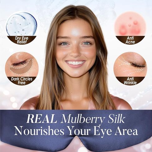 LULUSILK قناع نوم الحرير التوت العكسي للنساء والرجال ، قناع العين الحرير الحقيقي القابل للتعديل للنوم ، الأسود ، حزمة 1 in Kuwait