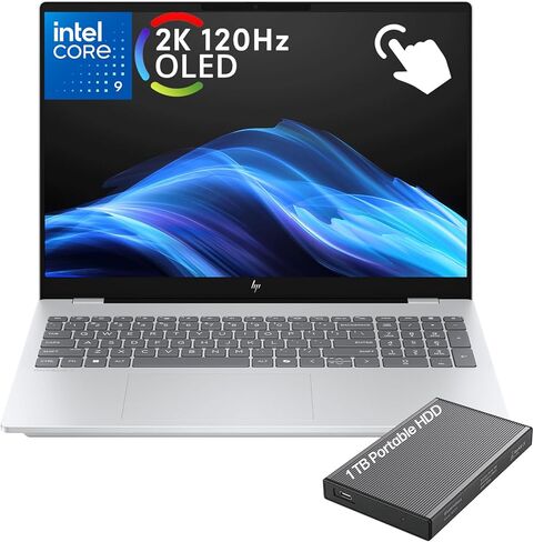 HP OmniBook 7 16" OLED Touchscreen Laptop, Intel Core 9 270H, 2K 120Hz Display HDR 500 nits, 16GB DDR5 RAM, 1TB SSD, Wi-Fi 7, Thunderbolt 4, Backlit Keyboard, Windows 11 Home, w/1TB Portable HDD in Saudi Arabia
