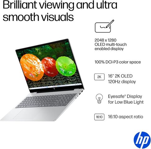 HP OmniBook 7 16" OLED Touchscreen Laptop, Intel Core 9 270H, 2K 120Hz Display HDR 500 nits, 16GB DDR5 RAM, 1TB SSD, Wi-Fi 7, Thunderbolt 4, Backlit Keyboard, Windows 11 Home, w/1TB Portable HDD in Saudi Arabia
