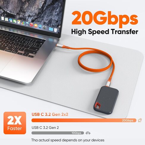 USB C Monitor Cable 3FT, 4K@60Hz Display Video/20Gbps USBC 3.2 Gen 2x2 Data Transfer/240W Charging USB Type C Power Cord Orange for KYY InnoView Lepow Z1 15.6 In ViewSonic Portable Monitor Laptop SSD in Kuwait